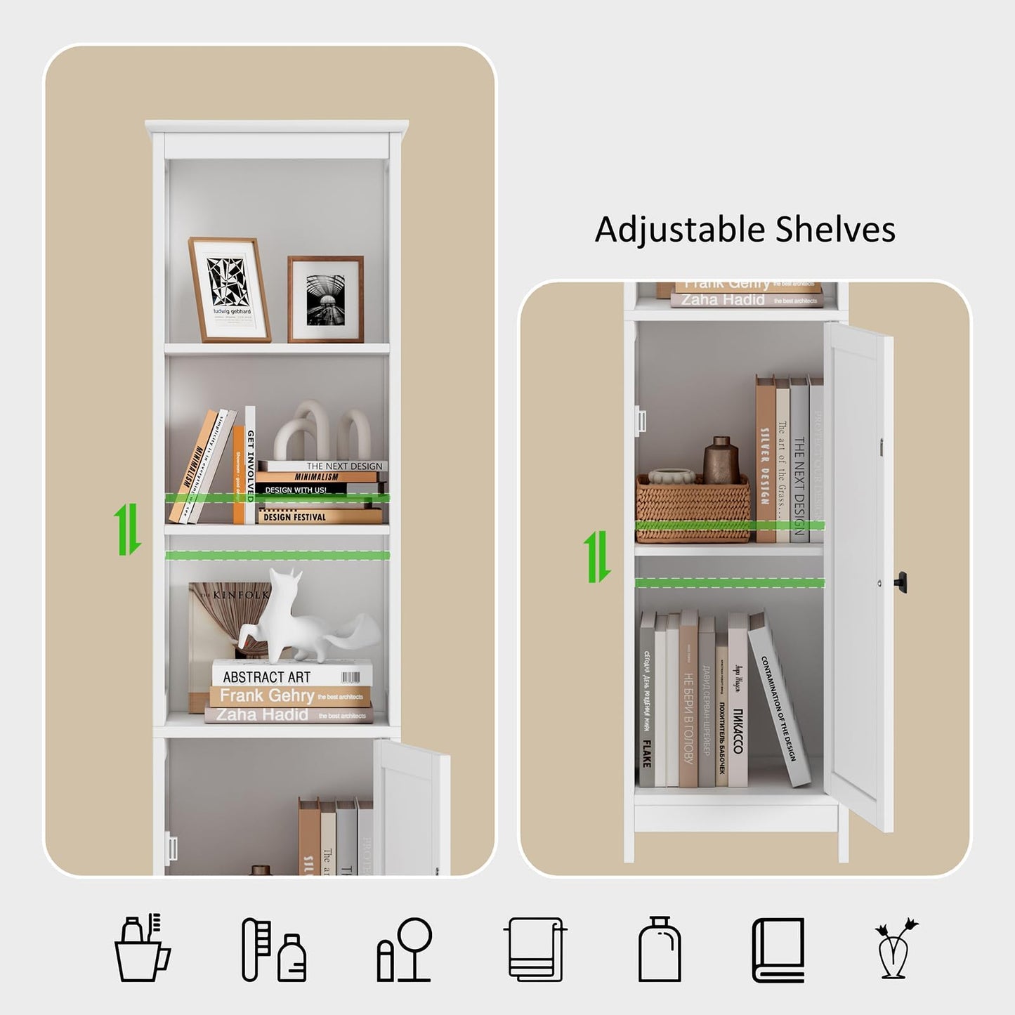 RRX Narrow Tall Bathroom Storage Cabinet,35 * 32 * 161cm (pure white)
