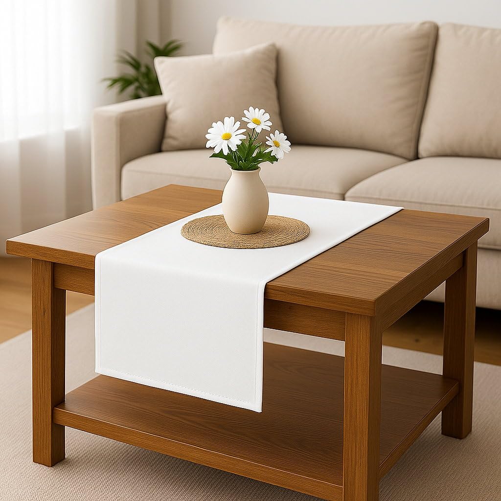 Table Runner Made of Minimate Fabric Modern, Smooth, Wide Hem, Non-Iron, Durable, Washable at 60°C, Can be Tumble Dried, Kitchen and Living Room