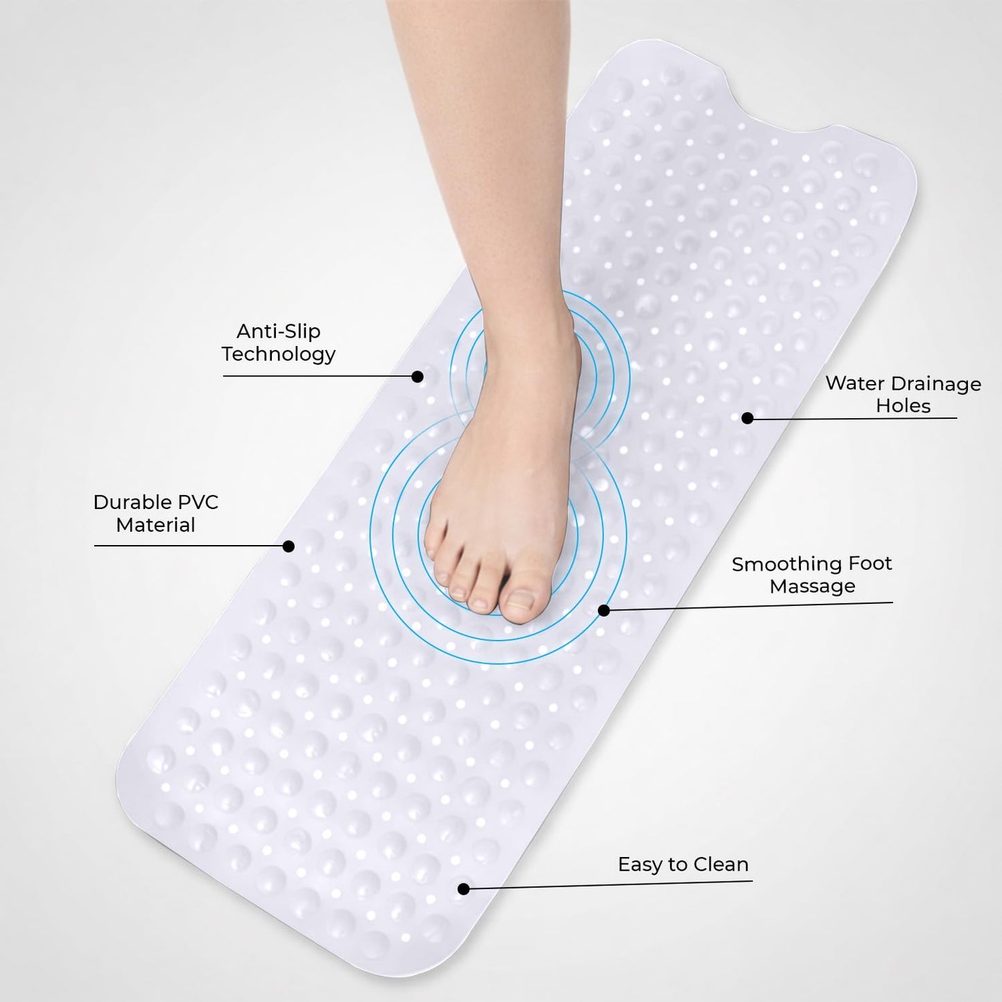 MOONLIGHT20015 Shower Bath Mat Non Slip Anti Mould & Mildew with Strong Suction Cups Grip and Drain Holes Soft Rubber Shower Mats