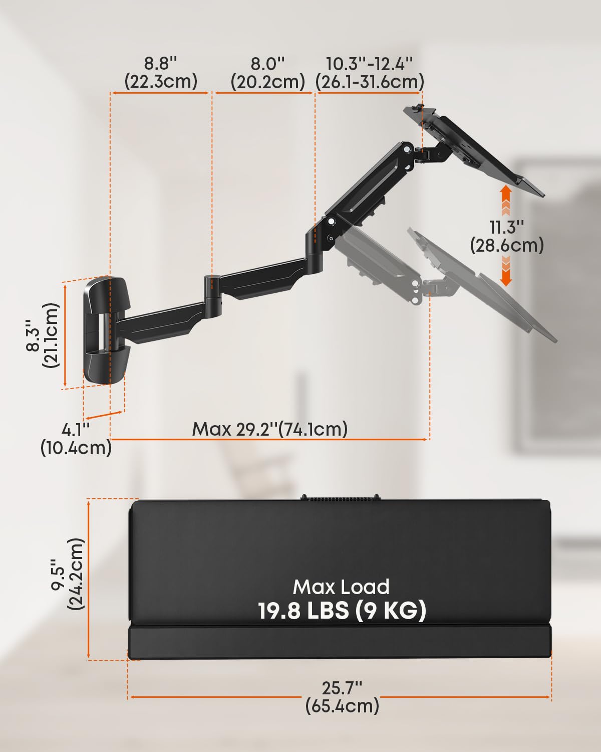 Extra Long Keyboard Wall Mount, 66cm Tray with Mouse Platform