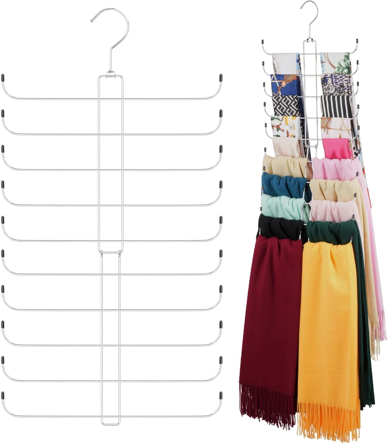 Scarf Organizer Scarf Hanger for Closet, Rotatable Sturdy Holder Holds 20 Scarves, Space Saving Closet Organizers and Storage, Silver (Silver, 1 pack)