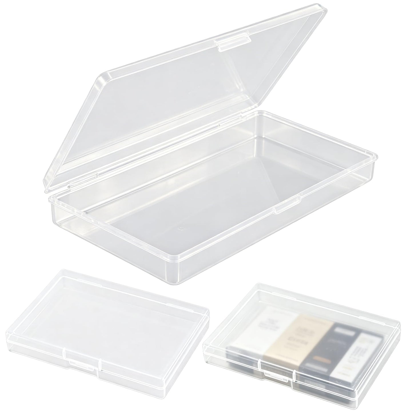 YCZARD 3Pcs Small Plastic Bead Box Rectangular Empty Mini Clear Organizer Storage Box with Flip Lid