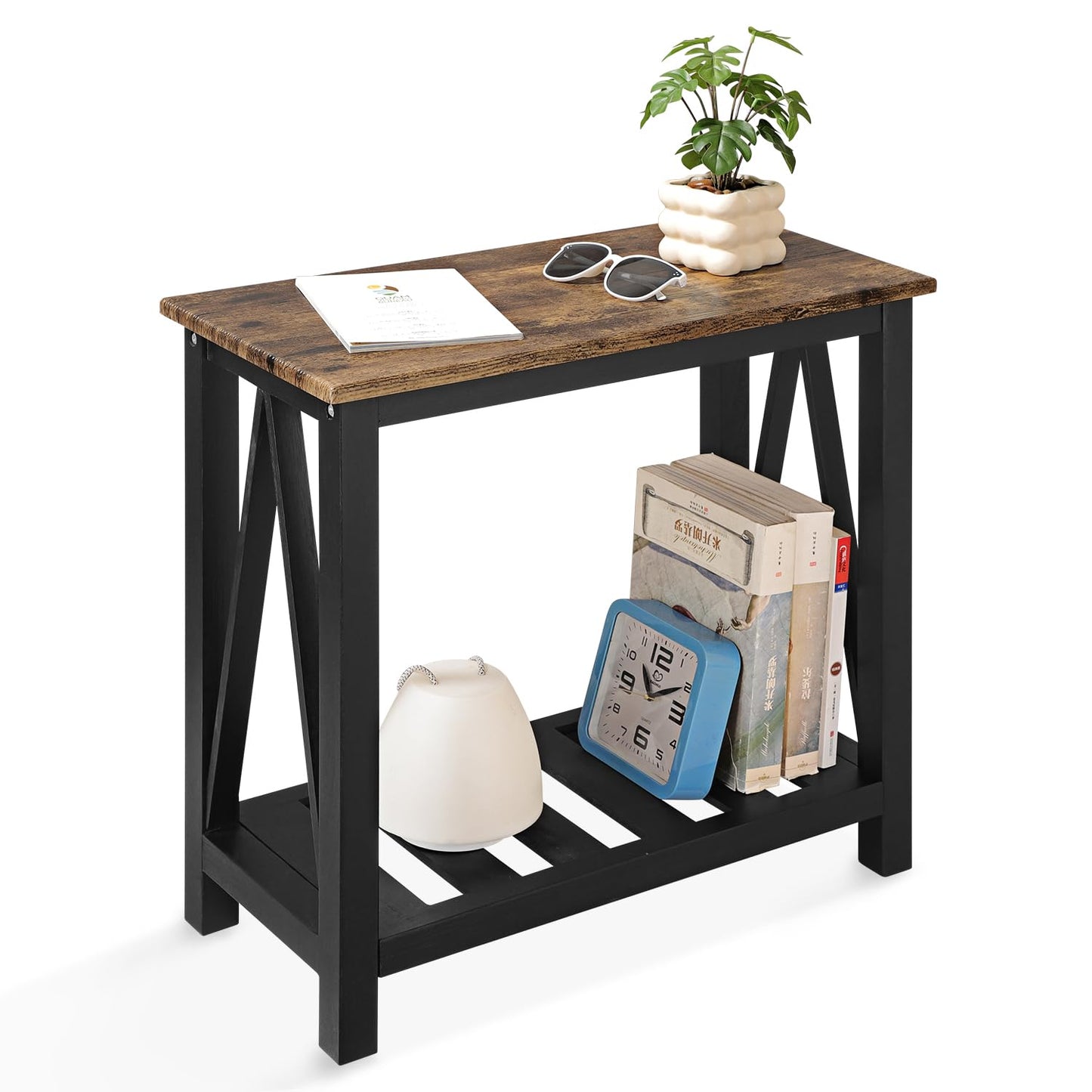 Narrow End table Rectangular Side Tables with Storage Shelf Small Sofa Table Industrial Nightstands Bedside Table for Small Spaces Living Room