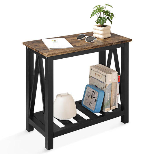 Narrow End table Rectangular Side Tables with Storage Shelf Small Sofa Table Industrial Nightstands Bedside Table for Small Spaces Living Room