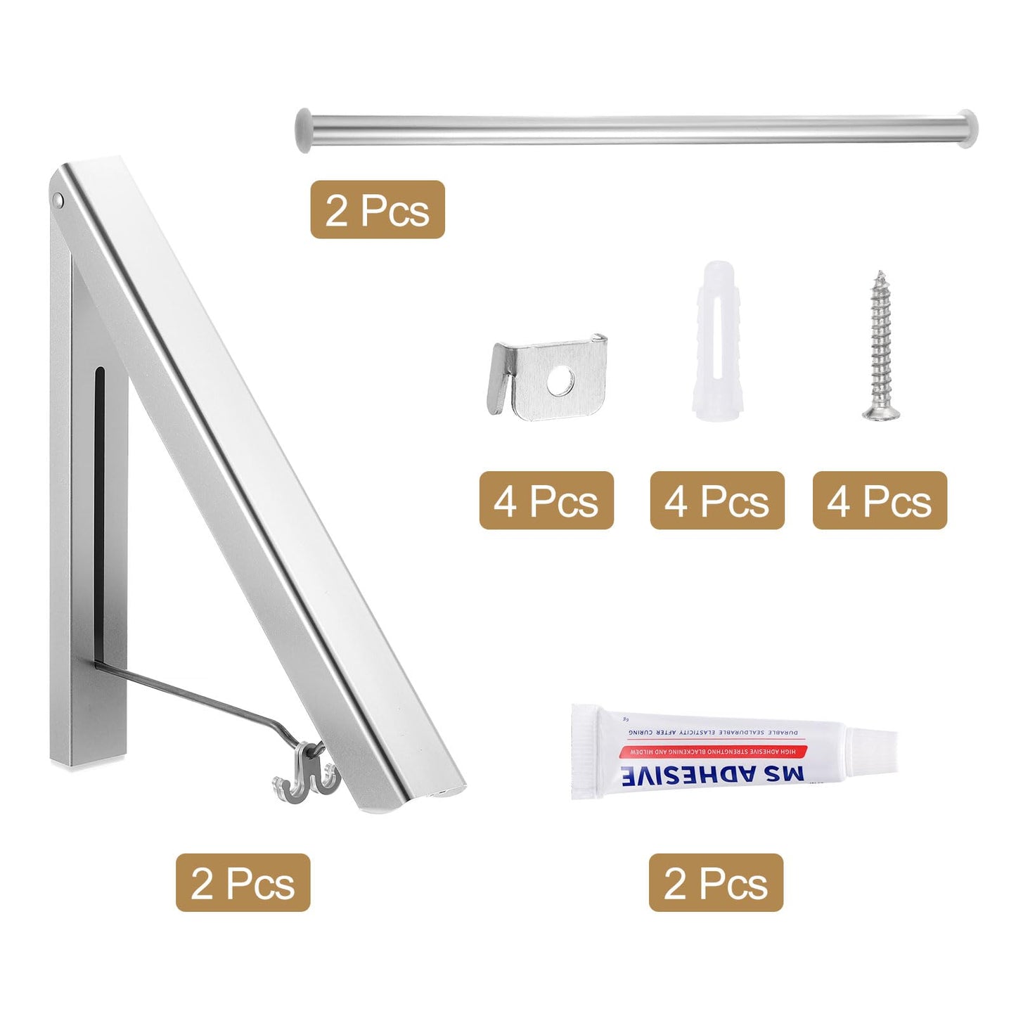 sourcing map 2pcs Retractable Clothes Rack for Laundry, Aluminum Clothes Drying Rack Wall Mounted with 80cm/31 Rod