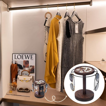UNICRAFTALE Sunglasses Organizer 360° Rotating Eyeglass Holder Stand with Wood Tray and Base Eye Glass Display Rack for Multiple Sunglass Storage for