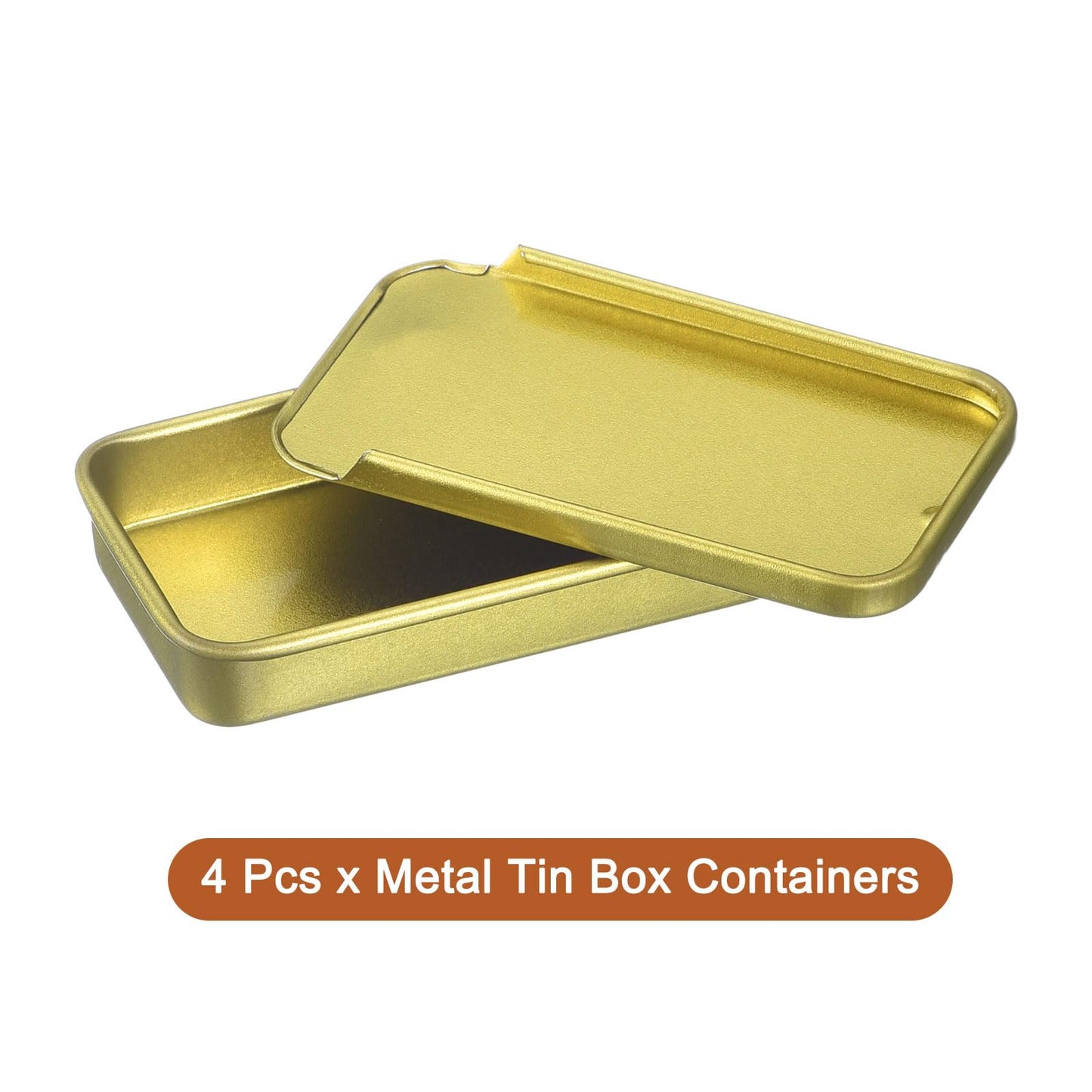 sourcing map 4 Pcs Metal Tin Box Container, 2.4x1.3x0.4 Inch Slide Top Tin Containers Empty Rectangular Storage Box Portable Mini Tin Case for Candy