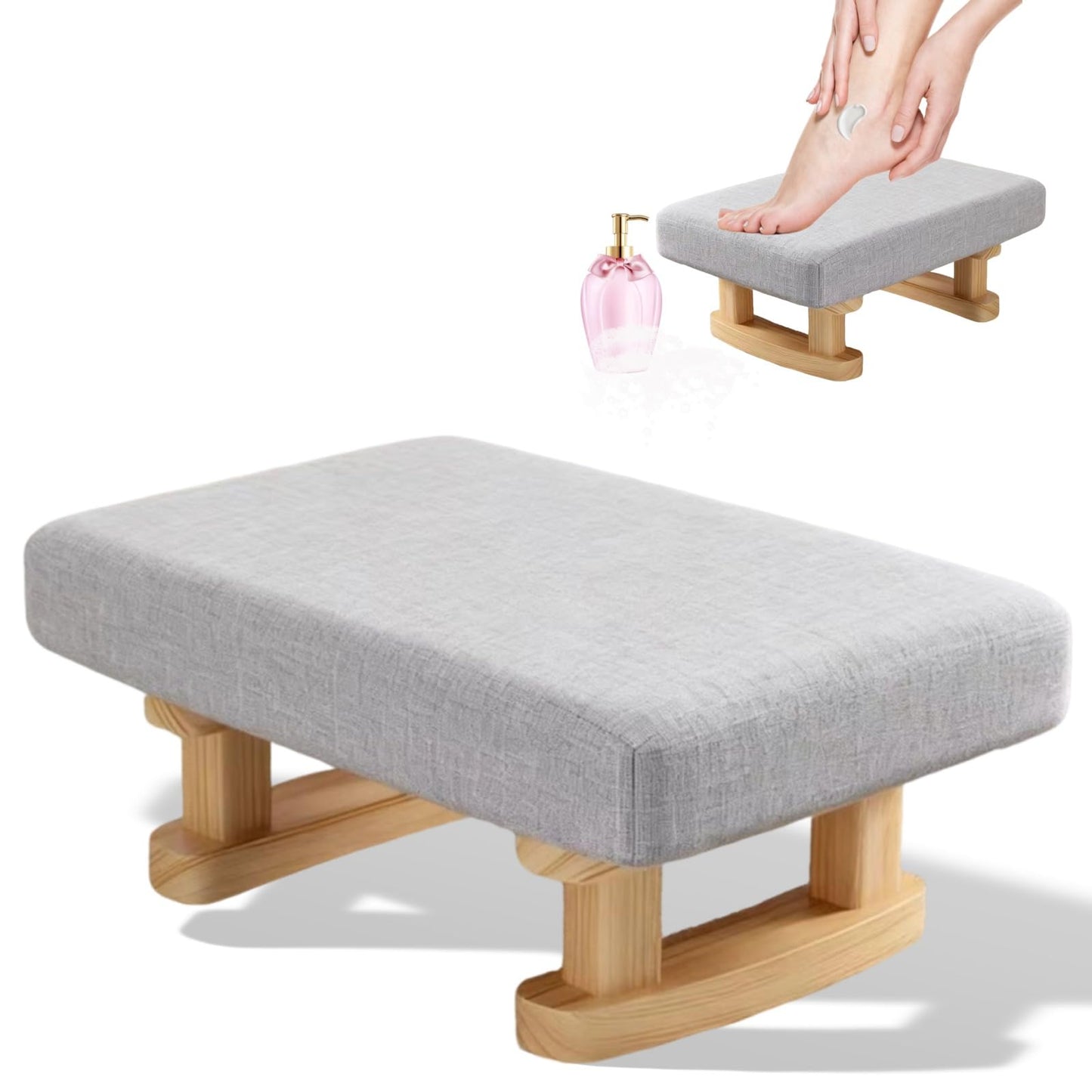 Small Footstool Ottoman, Removable Cover Fabric Foot Stool Rest with Wooden Legs and Non-Slip Soft Padding, Modern Footstools Step for Couch, Desk