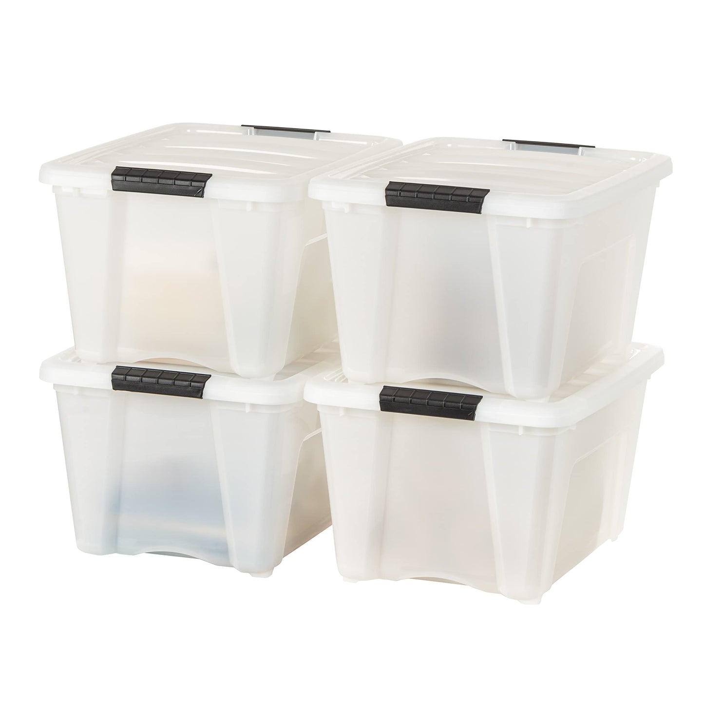 IRIS USA, Inc. Plastic Storage Bin Tote Organizing Container with Durable Lid and Secure Latching Buckles, Stackable and Nestable, Pearl/Black, 32 Qt