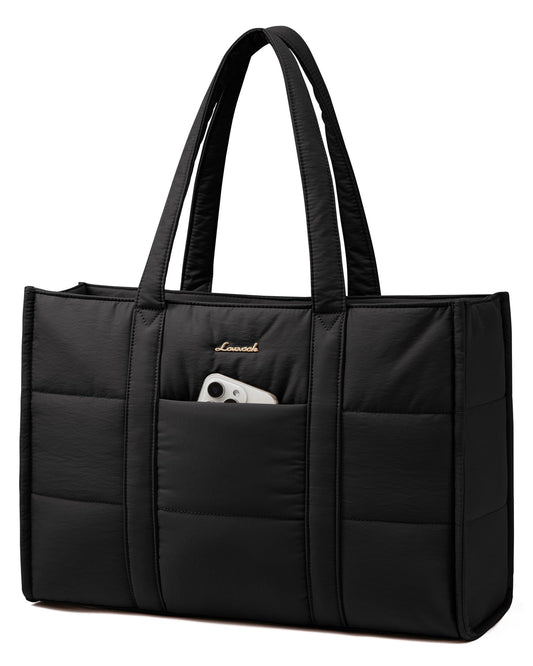 LOVEVOOK Tote Bags for Women, Puffer Quilted Work Bag Ladies Handbags with Zip, Large Womens Totes Hand Bag with 15.6 inch Laptop Compartments for