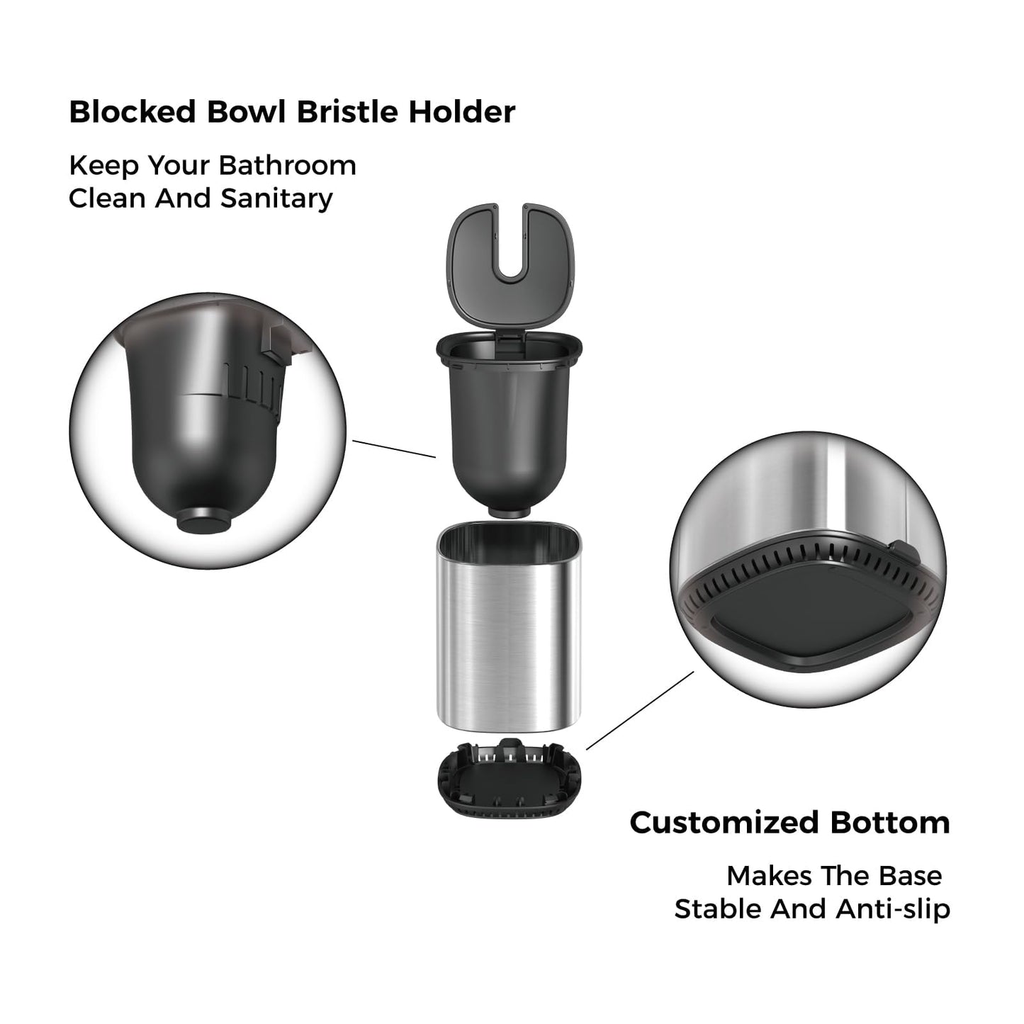 Sleek Toilet Brush Holder Set Toilet Bowl Brush Stainless Steel Automatic Open lid Toilet Bowl Cleaner Brush with Durable Bristle Head Toilet