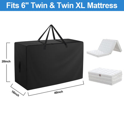 Folding Mattress Bag - 600D Oxford Cloth Heavy Duty Carry Case for Tri-Fold Guest Bed Mattress Fits 6" Twin & Twin XL Mattress, Black
