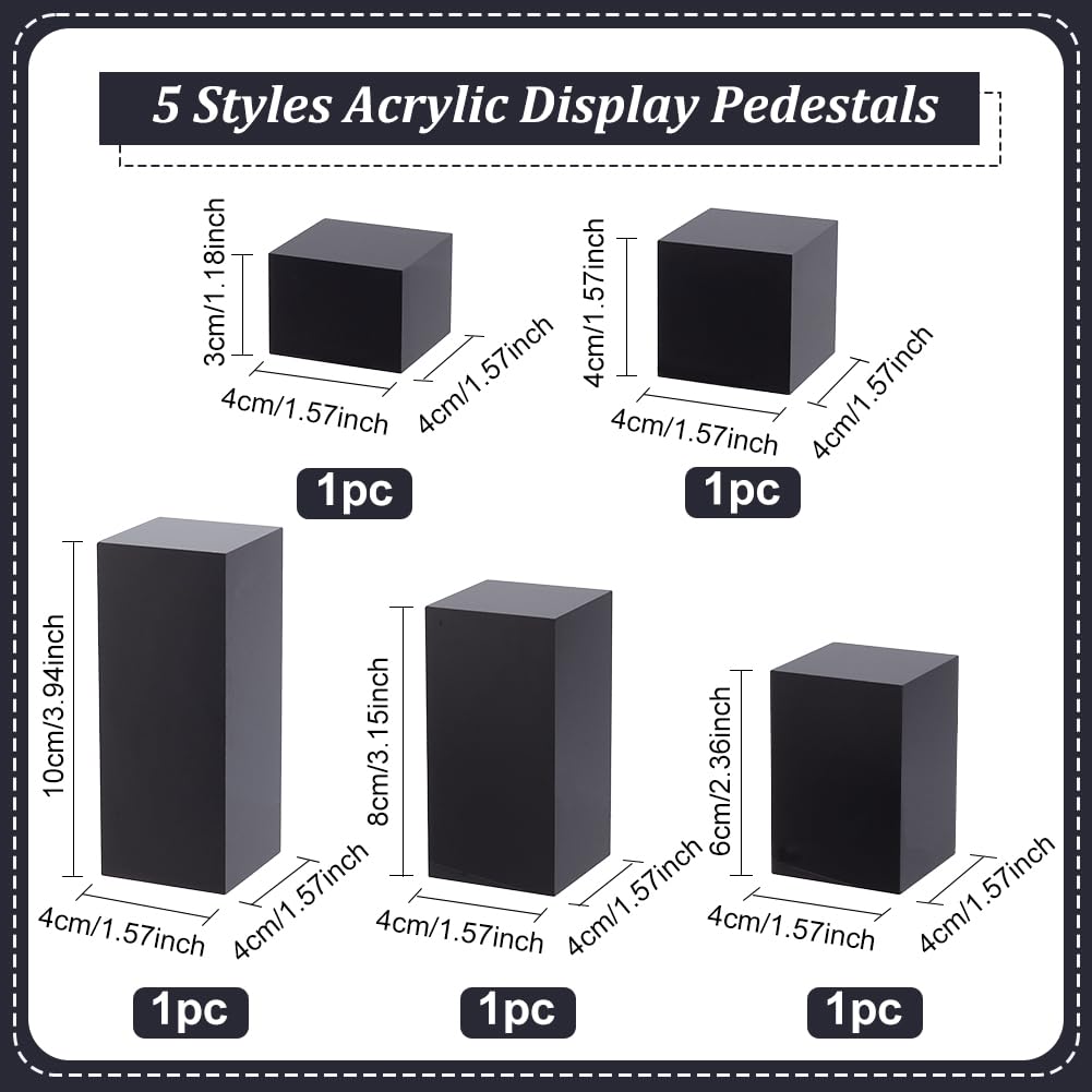 BENECREAT 5Pcs Black Acrylic Cube Display Block 3/4/6/8/10cm Solid Display Pedestal Stand for Gem Display Jewelry Display Displaying Pop Figures