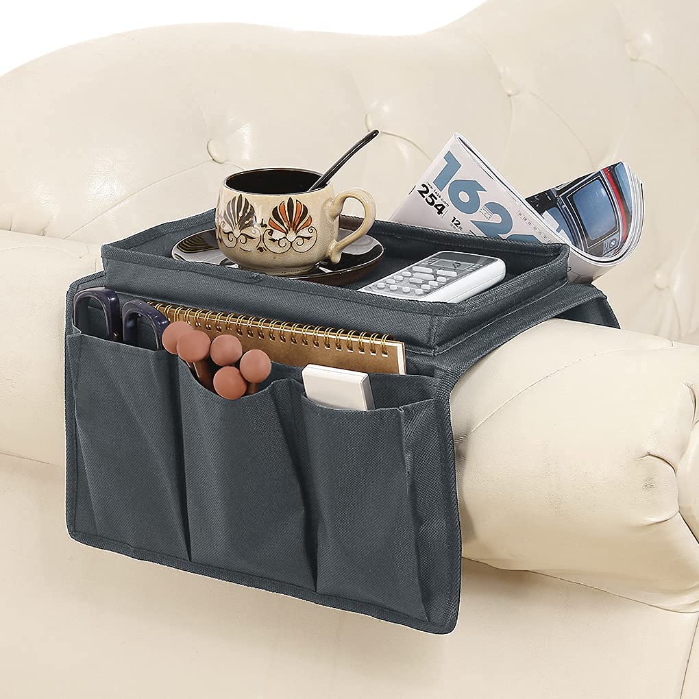 Faxianther Sofa Armchair Organiser Couch Arm Rests Storage Bag Tidy Table bedside Chair Caddy with Snacks Tea Cup Holder Tray Magazine Books Remote