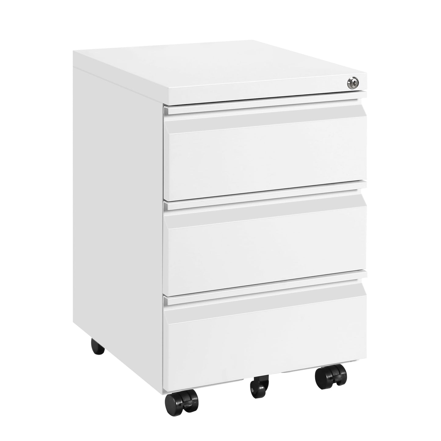 LVSTEEL Mobile Filing Cabinet, Under Desk 3-Drawer Lockable Cabinet with Wheels, Filing Cabinets for Home Office, Pre-Assembled, White