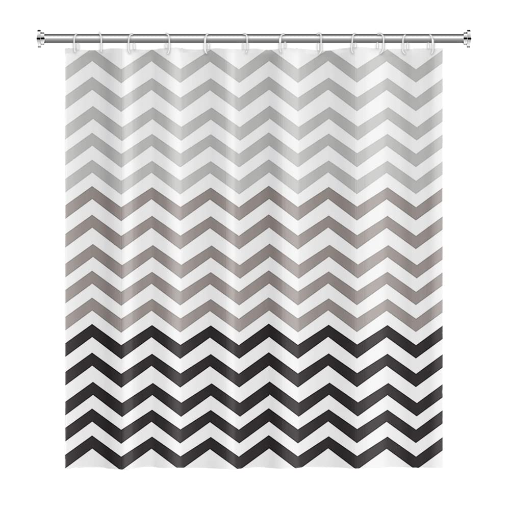 SDOTPMT 122x183cm Wave Stripe Shower Curtain Grey White Horizontal Wavy Zigzag Bath Curtain Abstract Geometric Bathtub Curtain for Kids Bathroom
