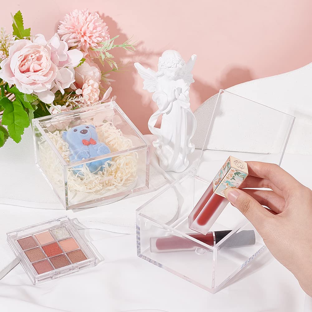 BENECREAT 2Pcs Acrylic Box with Lid, 10x10x6cm Clear Cube Display Case Storage Boxes Organizer Containers for Wedding Birthday Gift Packing Jewelry