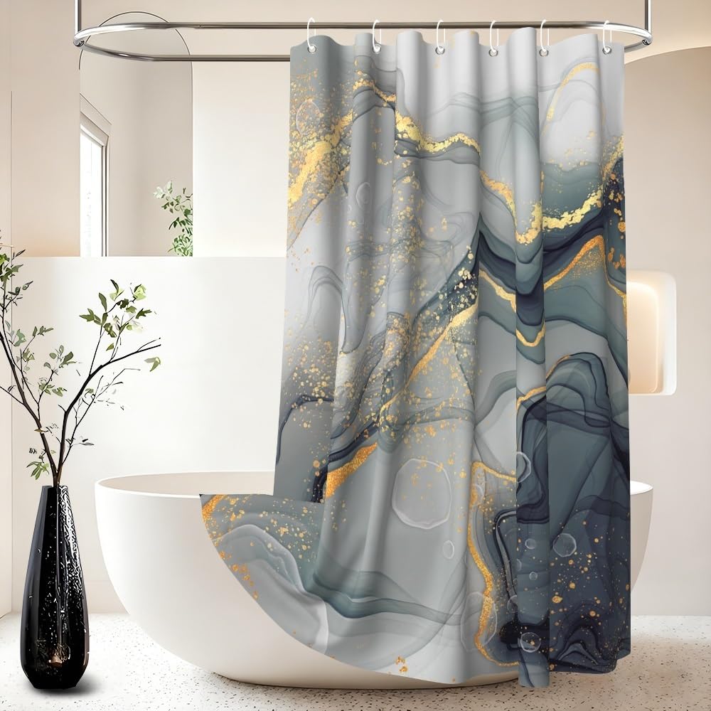 Xiaoterna 90x180cm Marble Shower Curtain Black Grey Gold Dots Waterproof Polyester Bathroom Curtain Luxury Modern Aesthetic Artistic Machine Washable