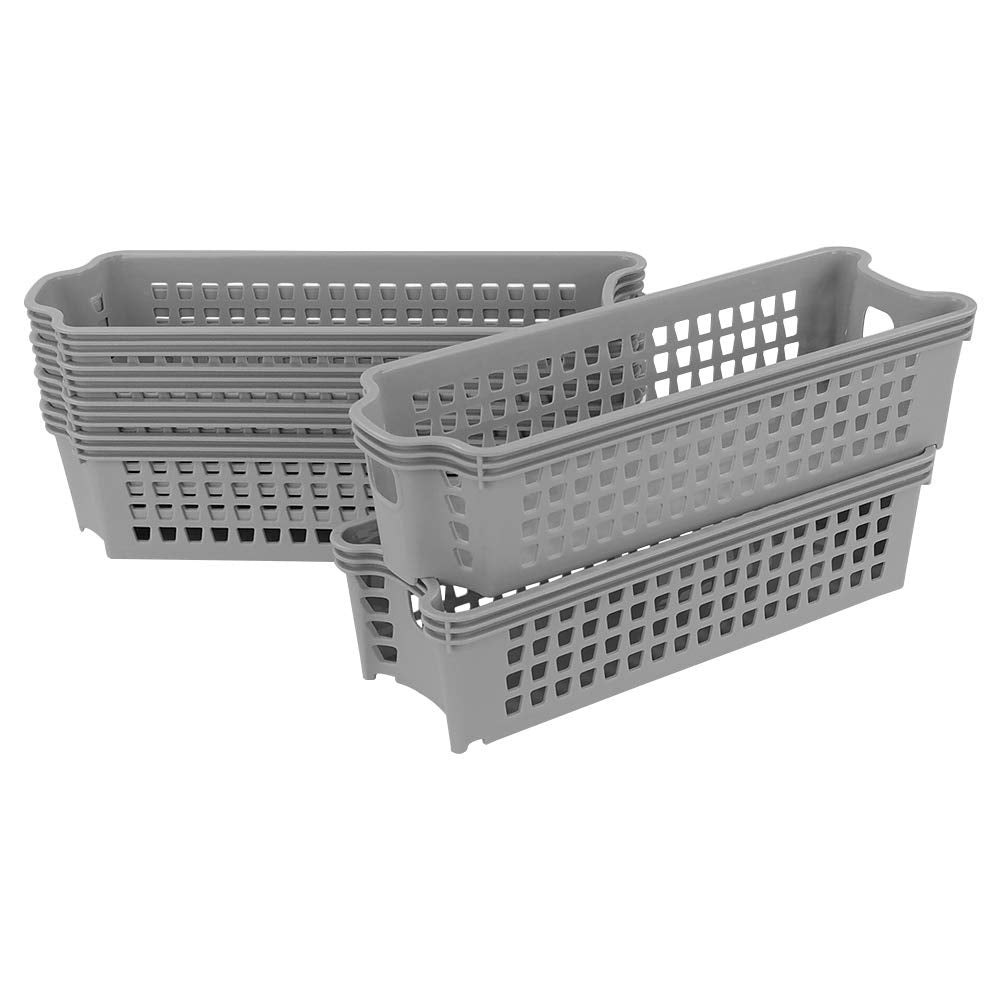 Jandson Small Plastic Storage Baskets, Slim Stackable Baskets 6 Packs, Grey