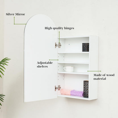 Ymahizax Bathroom Mirror Cabinet, Mirrored Bathroom Storage, Wooden Single Door Wall Mounted Cabinet with HD Arched Mirror, 80x40x15cm