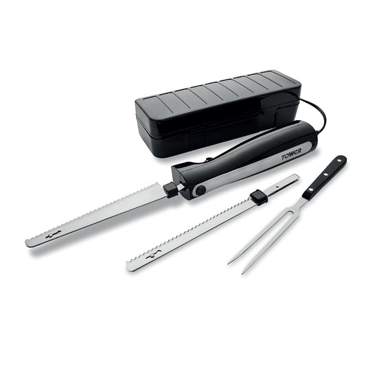 Tower T19028 Electric Knife with One Touch Operation, Ergonomic Design and Storage Case, 120W, Black, 1 Pack