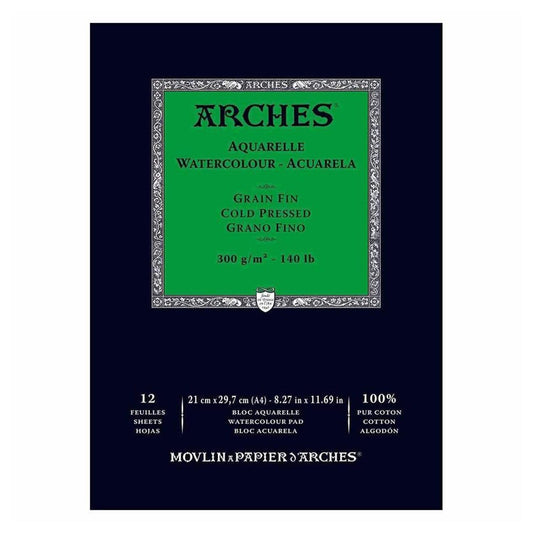 ARCHES A1795091 Enc 21x29,7 12H Aquarelle 100% Fine 300g NAT, White Natural
