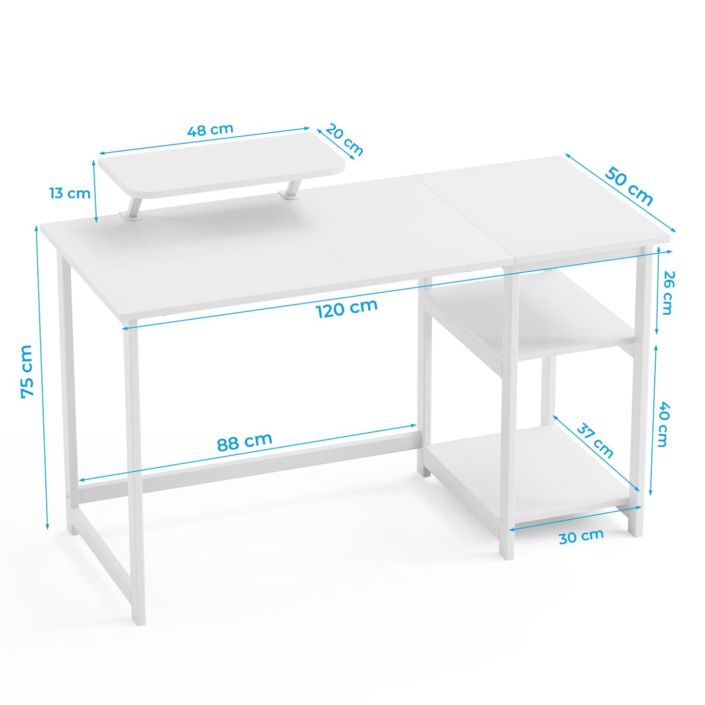 GreenForest Office Desk 120cm with Monitor Stand, Full White