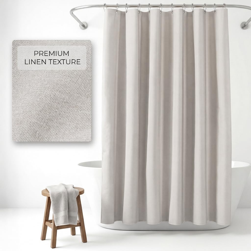 NESTN® Shower Curtain 180x200 cm Grey Long Fabric, Waterproof, Weighted Hem