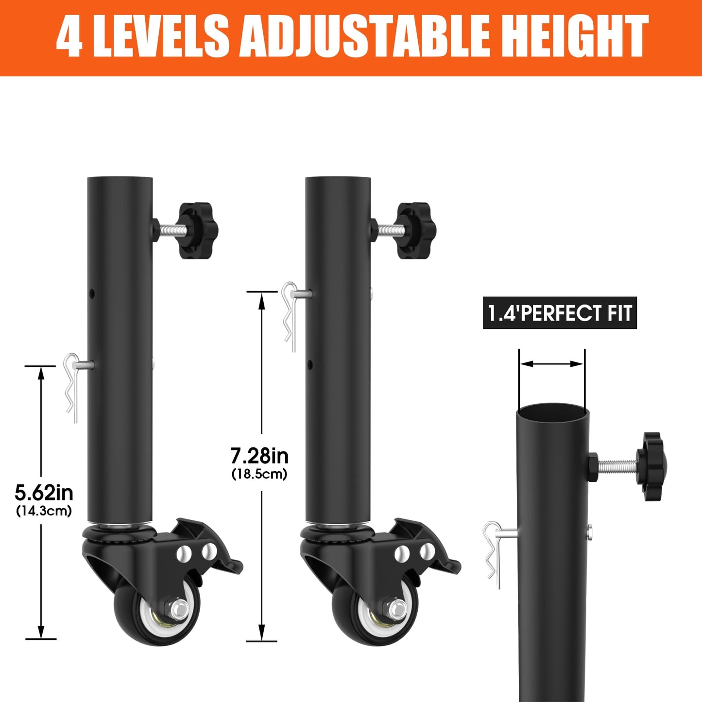 Lipshome Table Leg Extender with Casters Adjustable 6.3"-7.9" Height 4 Pack