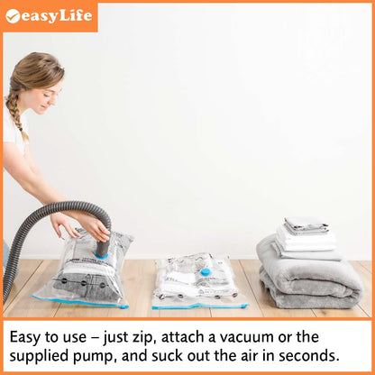 Easylife Vacuum Storage Bags Set of 6 5x Large Storage Bags 80x60cm, 1x Jumbo Bag 80x100cm and 1x Hand Pump, Airtight Duvet