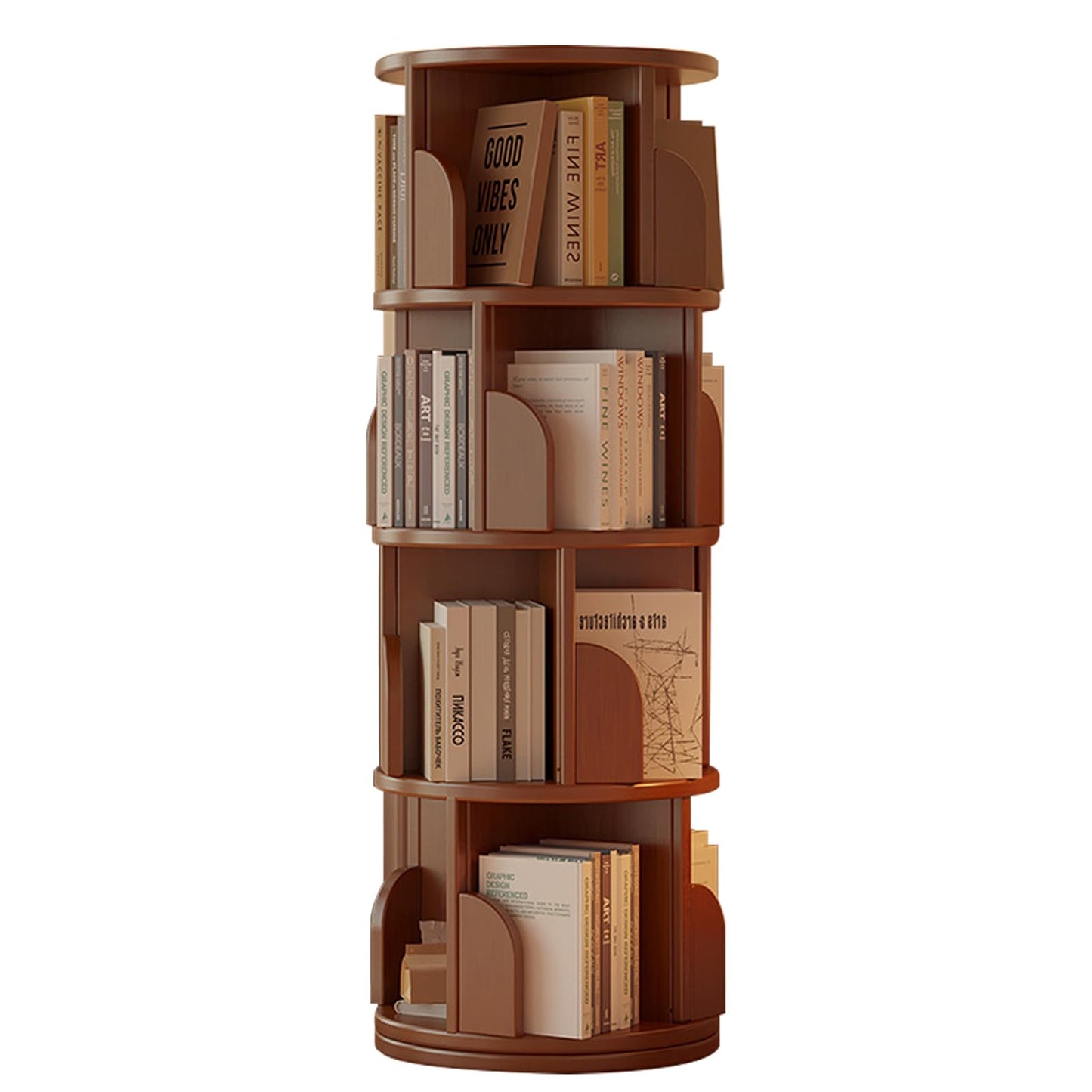 KZOBYD Rotating Bookshelf, Revolving Book Shelf (Brown, H 127 cm)