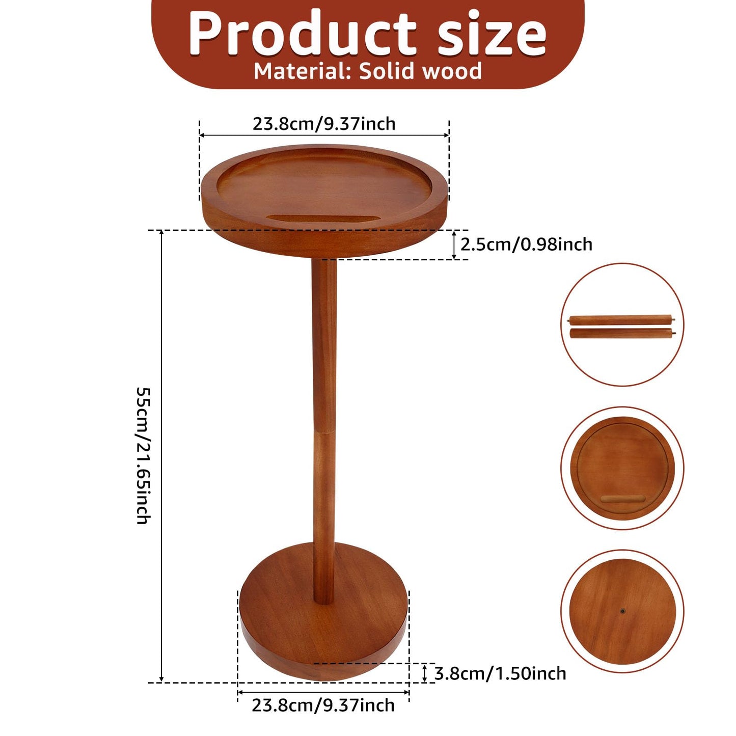 Pedestal Side Table Wooden Small Round Coffee Tables with Phone Holder and Weighted Base Enduring Pedestal End Table Snack Desk for Small Spaces