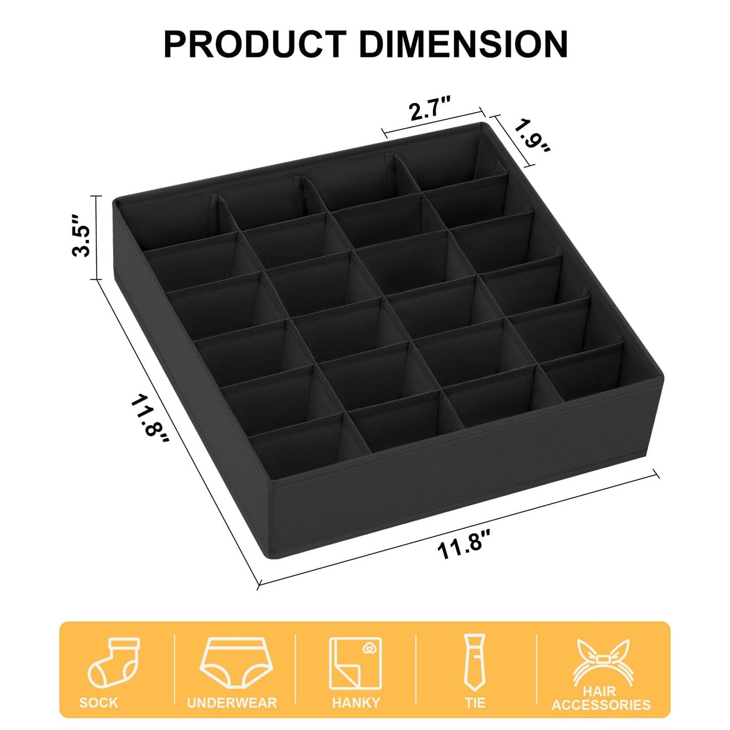 DIMJ Sock Drawer Organiser Dividers - 24 Cell Wardrobe Organiser, Set of 2