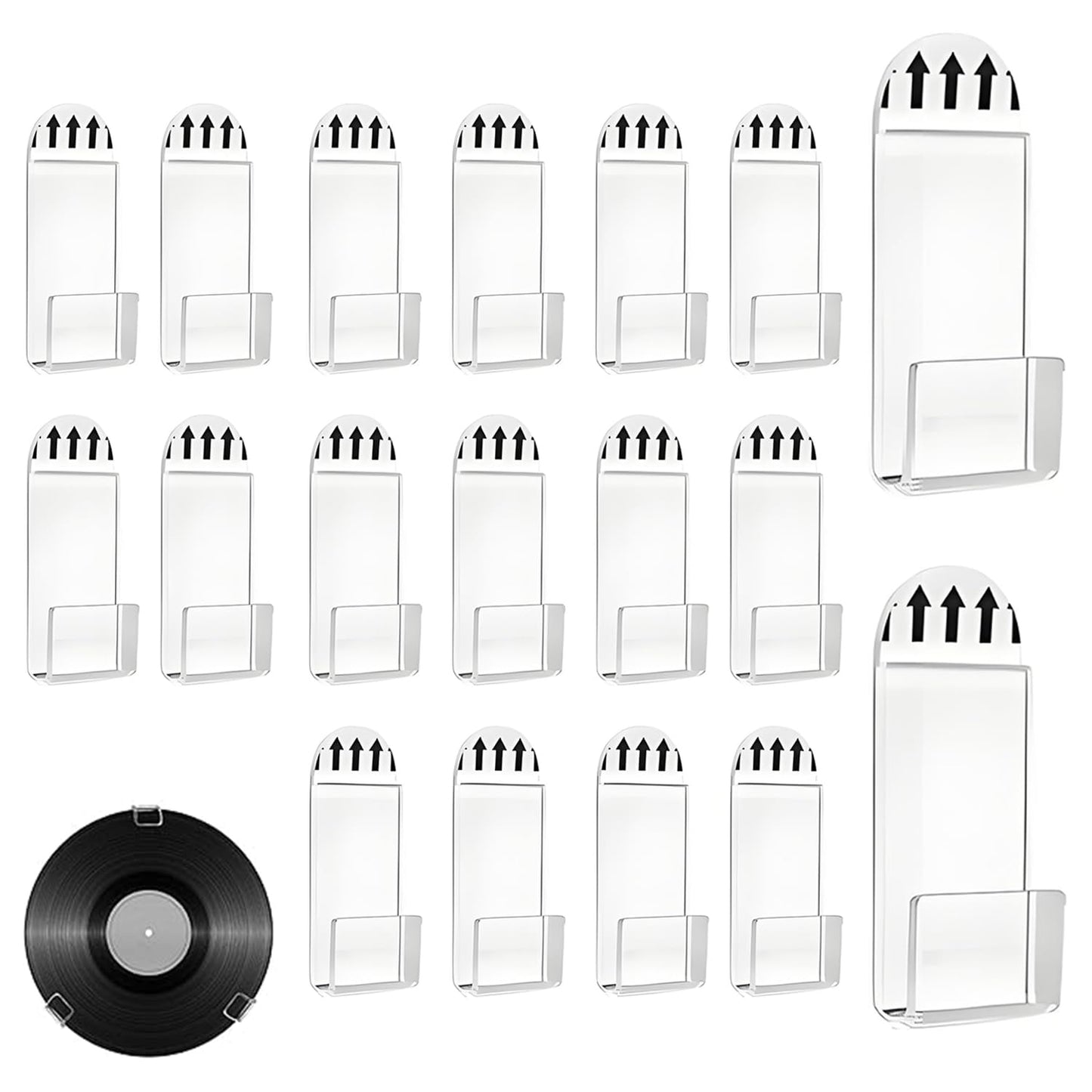 18Pcs Vinyl Record Wall Mount Display, Clear Acrylic Self-Adhesive No-Drill Music Album Cover Holder
