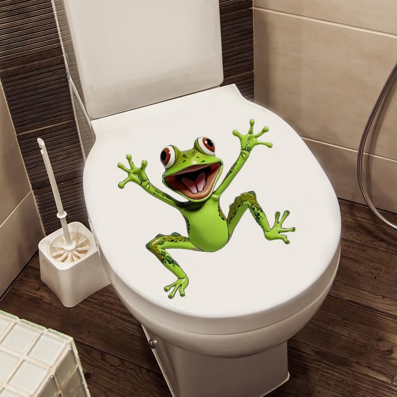 Frog Butterfly Flower Toilet Cover Sticker Decals,Fish Bird Flower Leaf Waterproof Toilet Lid Tank Seat Decals Cistern Self-Adhesive Bathroom Wall