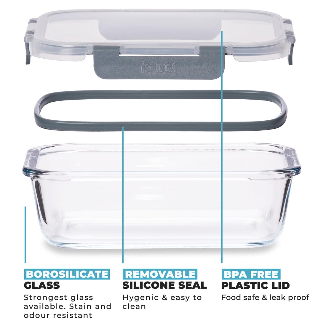 Igluu Meal Prep Glass Containers with Lids (5 pack) - Reusable Meal Prep Containers Microwave, Oven, Freezer & Dishwasher Safe - Leakproof Food