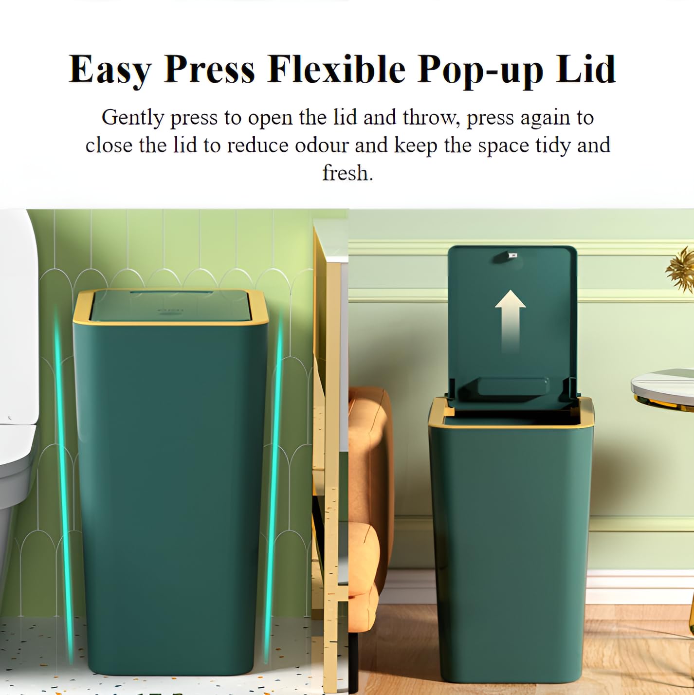Bedroom Bin,Push Button Plastic Bin for Bedroom,10L Slim Bathroom Bin with Lid,Narrow Waste Bin for Bathroom Anti-Odour,Plastic Thin Trash Can for