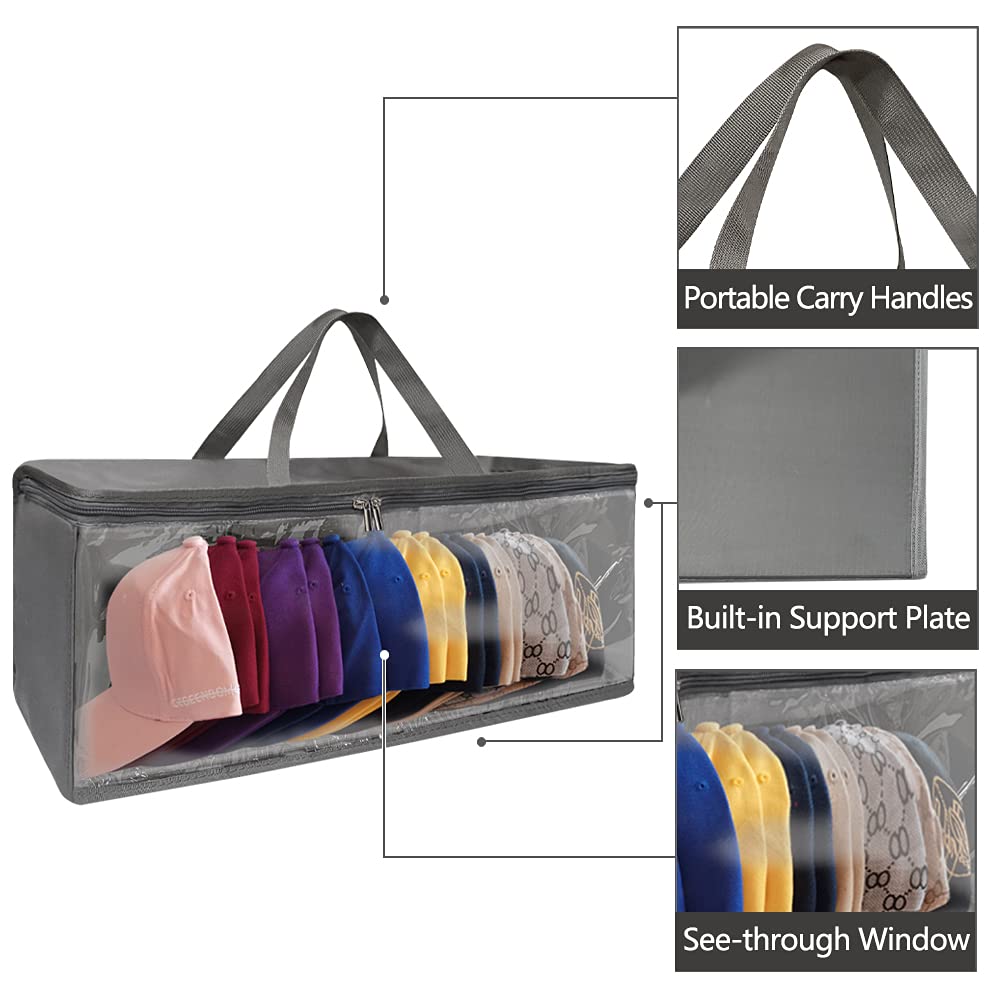 Hat Organizer for Closet, 8.6" Width Widened Design, Large Hat Box, Baseball Cap Storage Bag with Carrying Handles & Lid