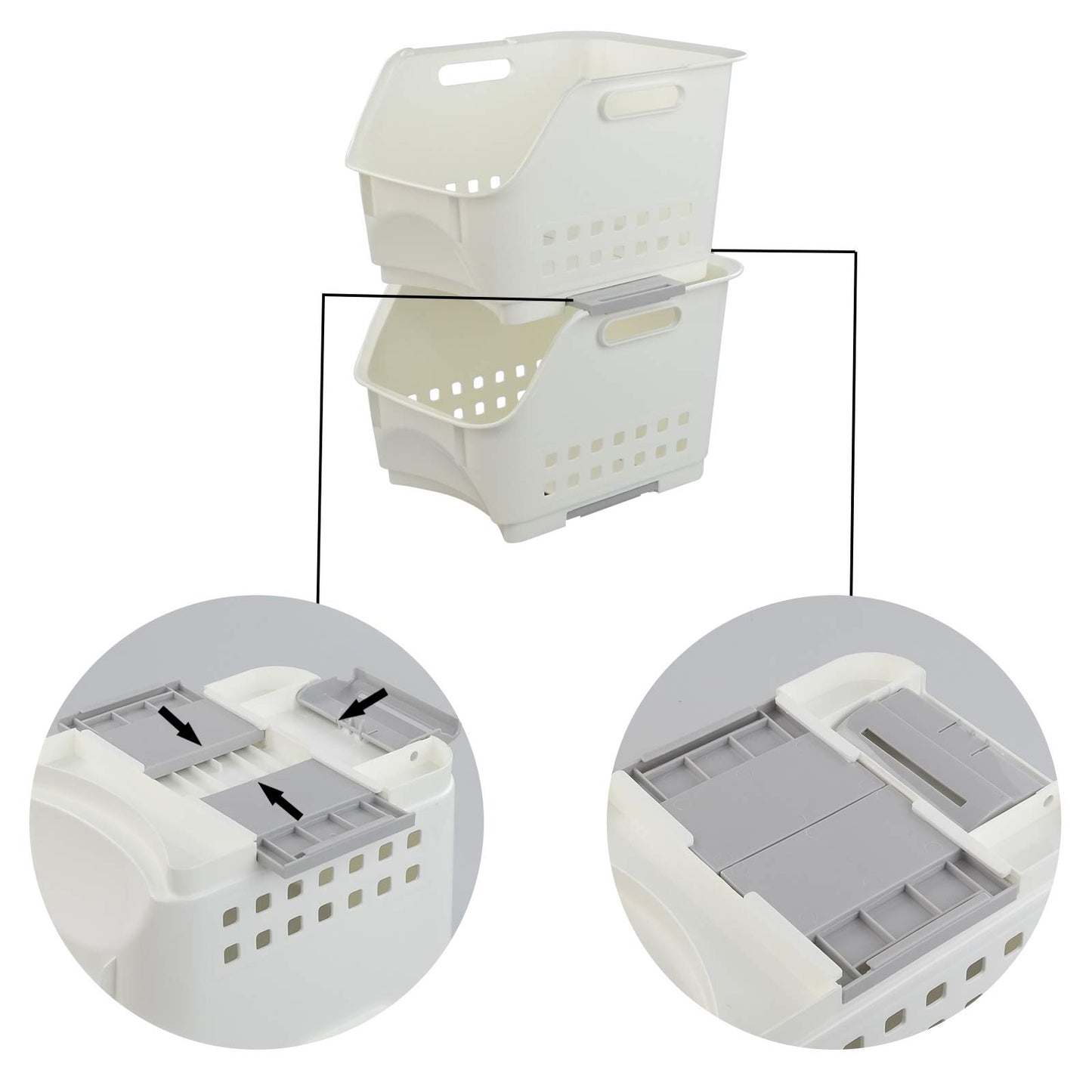 Zerdyne 3 Packs Plastic Stacking Storage Basket, White Stackable Storage Rack Baskets
