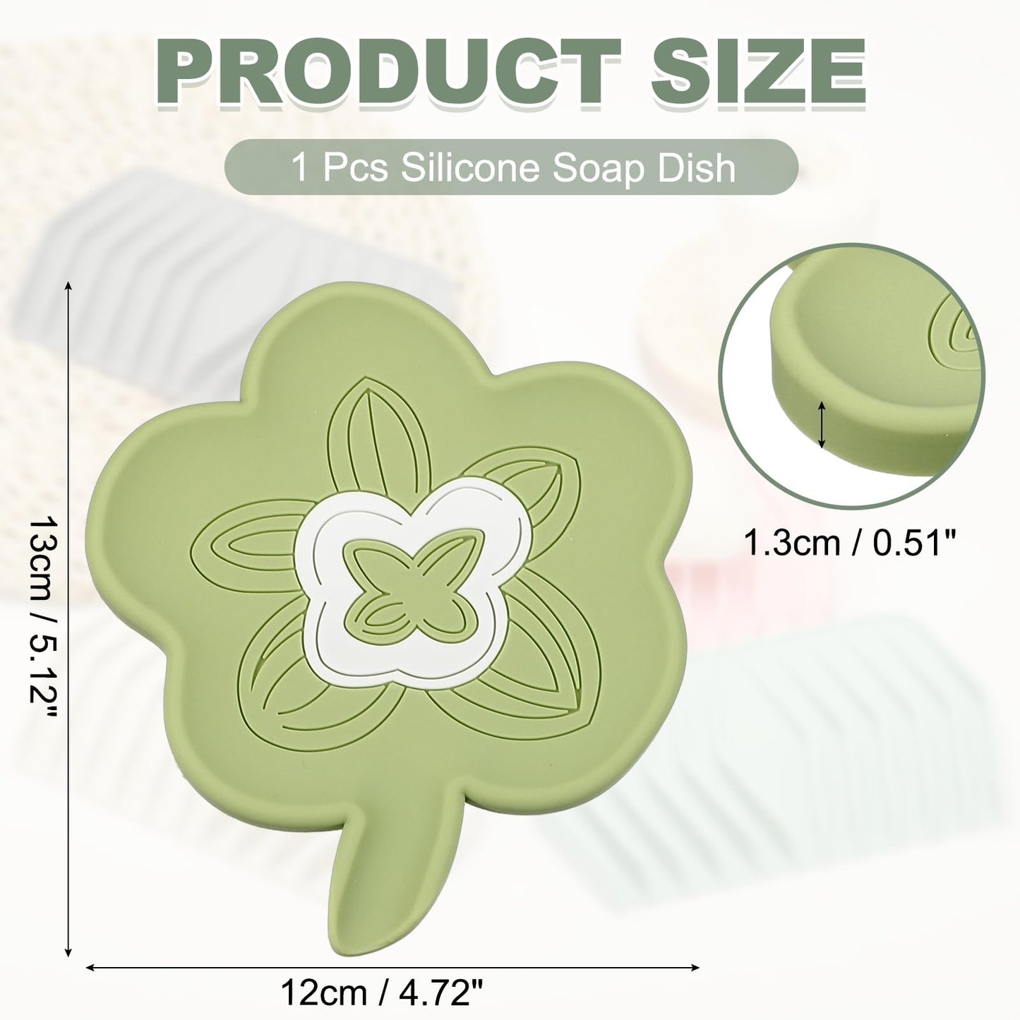 sourcing map Silicone Soap Dish with Drain Spout, Portable Self Draining Flower Shape Soap Saver Holder for Bathroom Kitchen Sink, Green