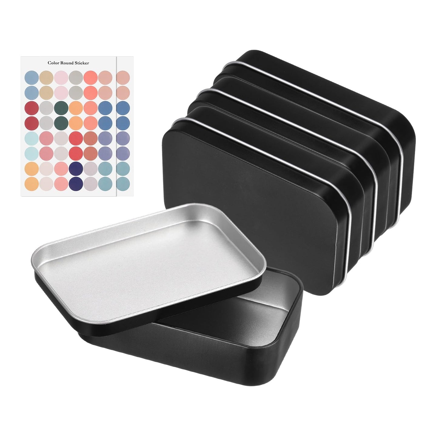 sourcing map 4Pcs Metal Tin Box Container, 3.7x2.4x0.9 Rectangular Empty Box with Self Adhesive Colored Stickers