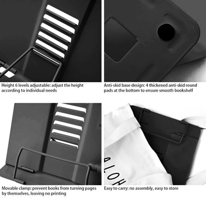 Book Stand, Multifunctional Metal Book Holder for Reading Black