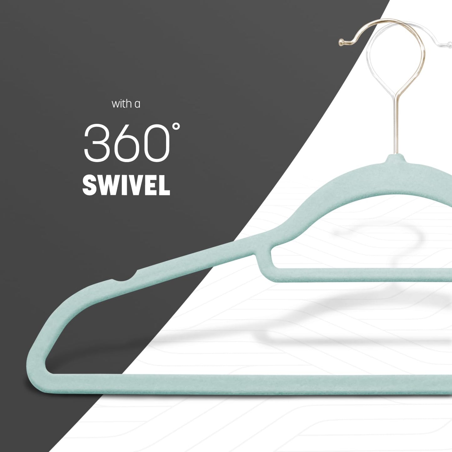 KEPLIN Velvet Hangers 50 Pack - Non-Slip Clothes Hangers with Tie Bar & 360° Hook - Durable & Sturdy, Space-Saving Wardrobe Organisers for Suits