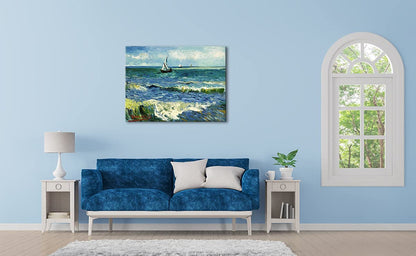 Wieco Art - Large Seascape at Saintes Maries by Vincent Van Gogh Oil Paintings Reproduction Giclee Canvas Prints Ocean Sea Pictures on Canvas Wall Art