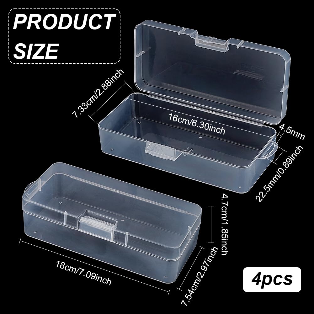 BENECREAT Rectangle Plastic Container Box, 4 Packs, 16.5x7.5x4.7cm