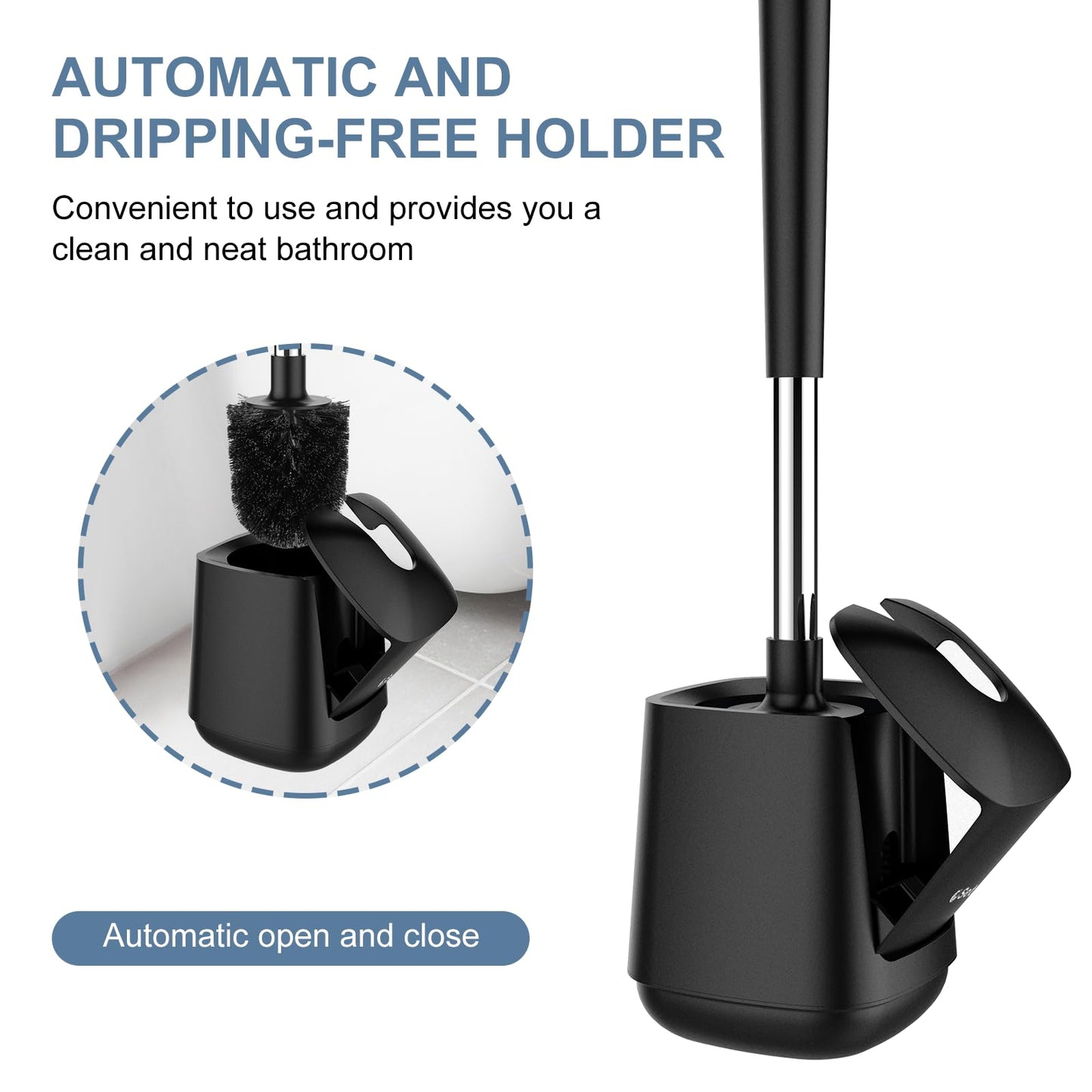 SetSail Toilet Bowl Brush and Holder for Bathroom Cleaning, Black, 1 Pack