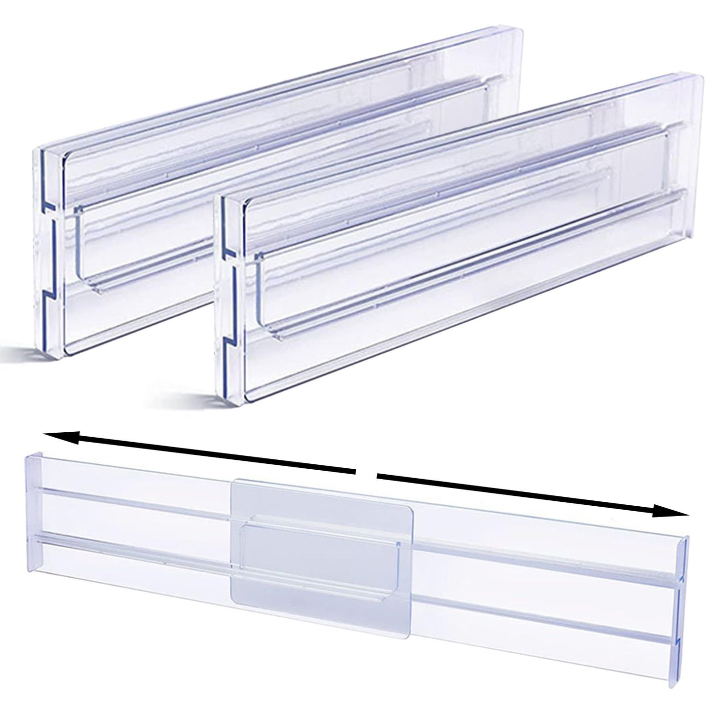Yyyuluo 2 Pack 3.1" High Profile Drawer Dividers Organisers - Adjustable 10.8"-20.5" Width, Clear Plastic for Underwear, Socks, Baby Essentials