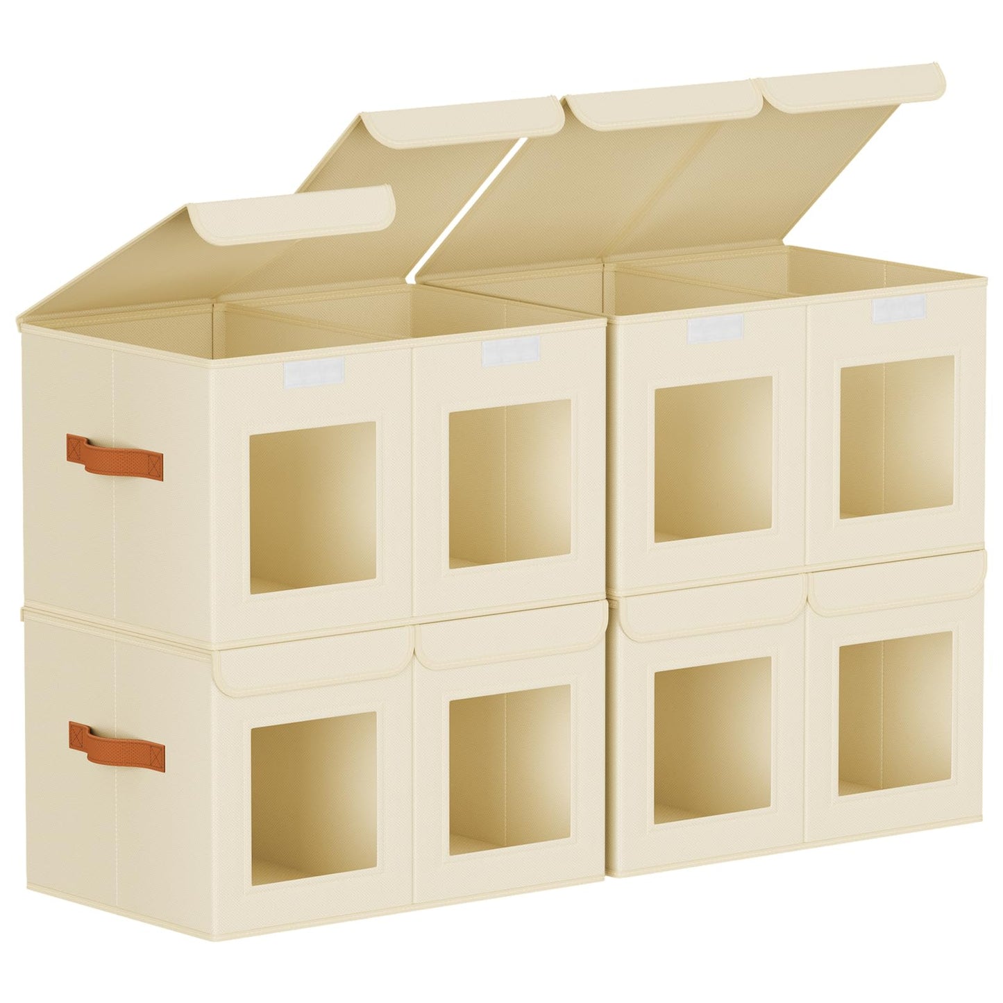 Homsorout 4 Pack Foldable Storage Boxes with Lids & Divider Board 31L Beige