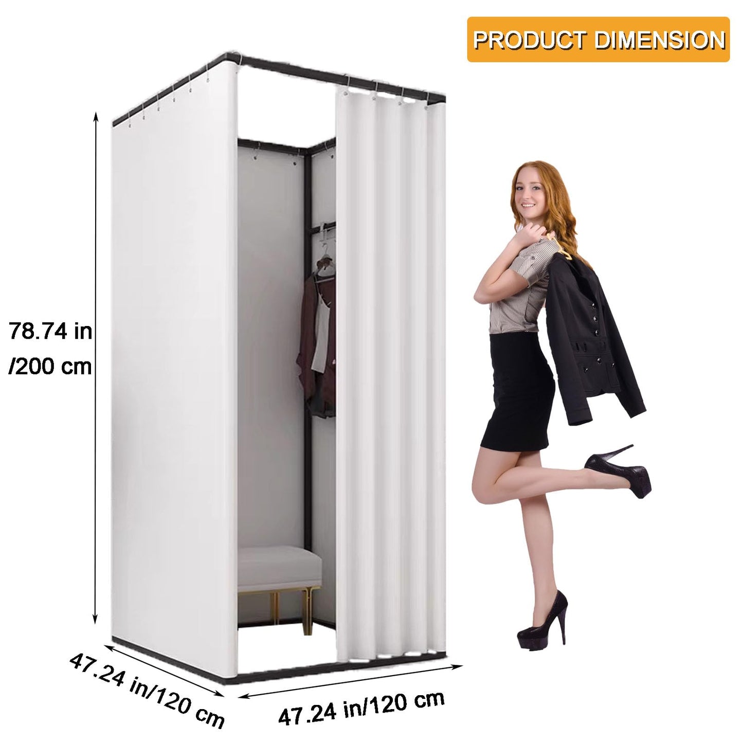 Changing Room for Clothing Store, Mobile Fitting room with shading curtain, Foldable Temporary Privacy Protection dressing Room for Mall, Office