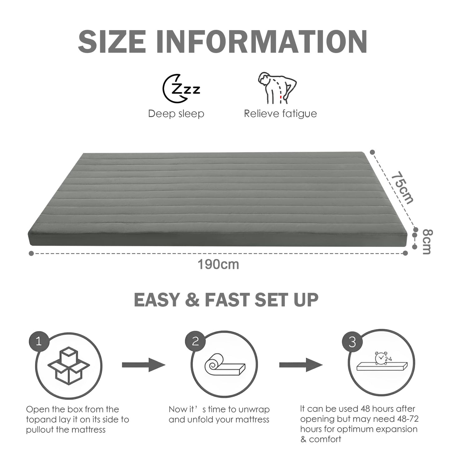 MeMoreCool Roll Up Floor Mattress Small Single 190x75cm, Dark Gary